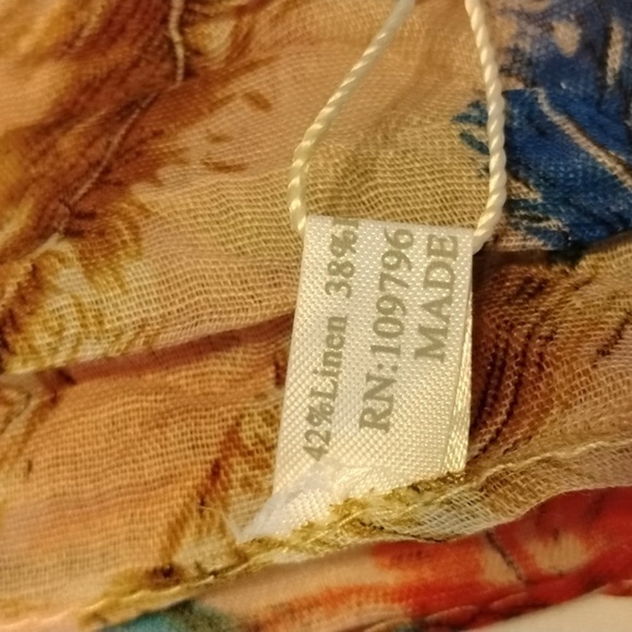 Pretty Angel Linen Scarf with Multicolor Pattern and Beads, NWT - Picture 5 of 8